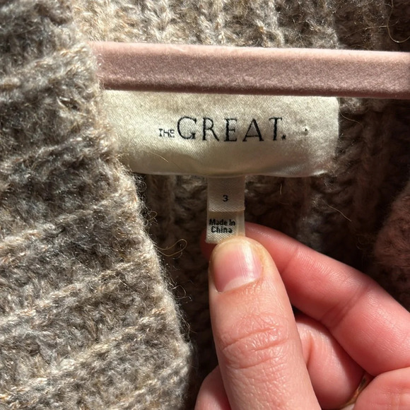 THE GREAT. Gray V-Neck Sweater with Stripes - Picture 2 of 7